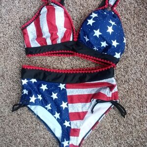 Patriotic Star & Stripe Two-Piece Bikini - Red, White & Blue